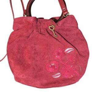 Forever Fossil Vintage Purse Key Wooden Boho beaded floral embroidery Crossbody